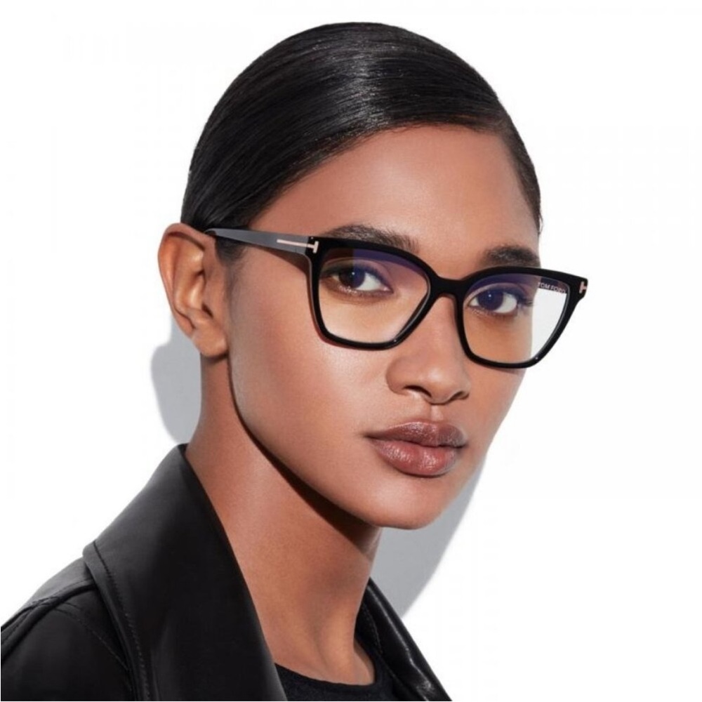 Tom Ford Eyeglasses Frames TF5812-B 001 Shiny Black Cat Eye Full Rim 53-15-140